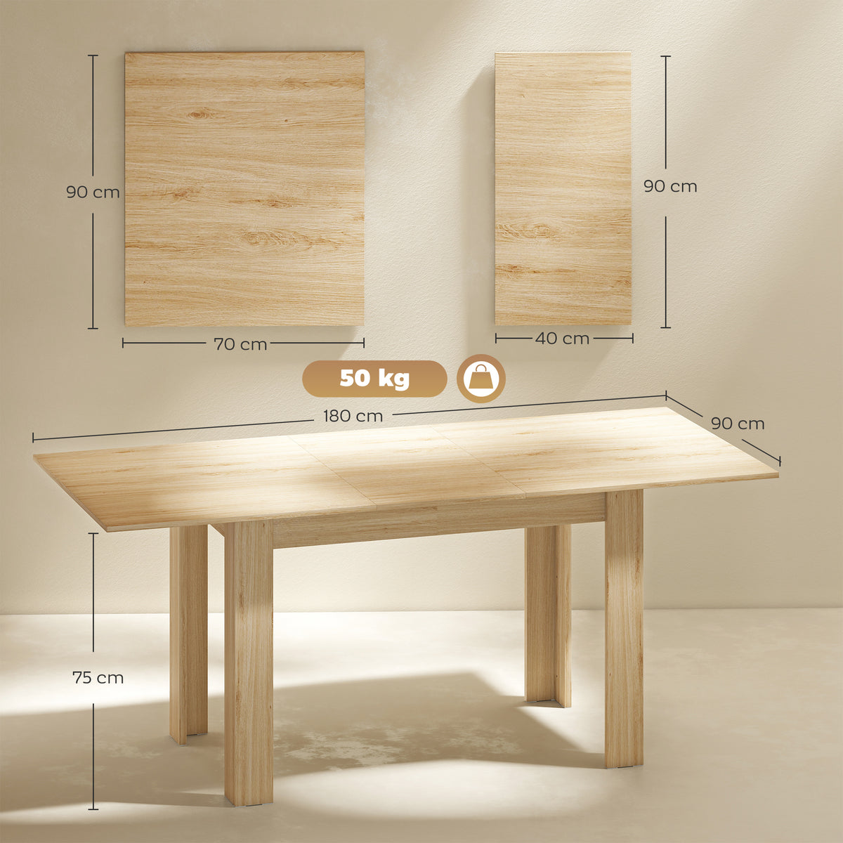 Mesa de Refeição Extensível de 140 a 180 cm Mesa de Cozinha Extensível Retangular para 6-8 Pessoas para Sala 140-180x90x75 cm Madeira — foto 3