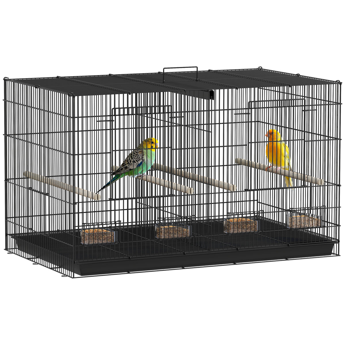 Gaiola para Pássaros com Divisória Gaiola para Aves com 4 Comedouros 4 Poleiros e Bandeja Amovível Gaiola para Canários Periquitos 76x46x46 cm Preto — foto 1
