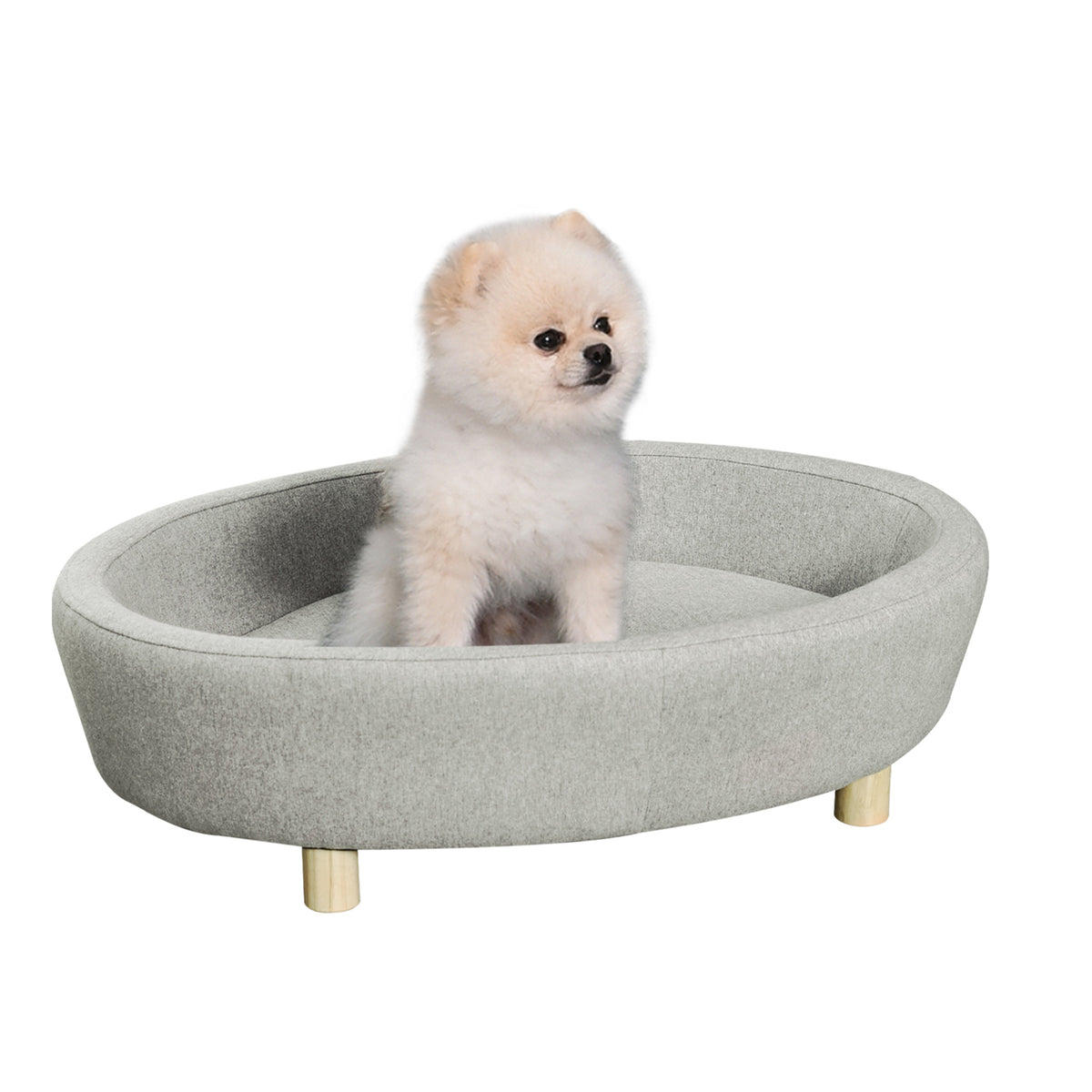 Sofá Cama para Animais de Estimação Pequenos e Medios com Almofada Acolchoada Amovível Pernas de Madeira Bordas Elevadas 81x61x24 cm Cinza — foto 1