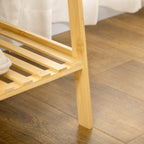 Suporte para Cabide de Bambu para Roupa com 2 Prateleiras de Armazenamento 2 Ganchos Laterais e Barra Suspensa para Entrada Dormitório Escritório 114x40x139 cm Madeira — foto 9