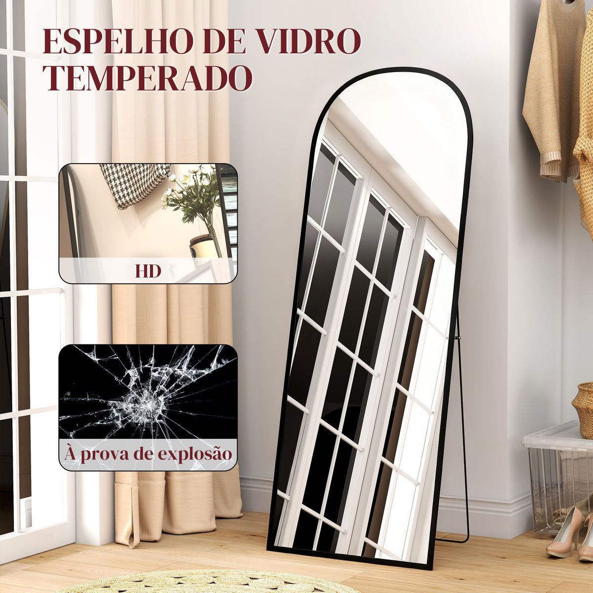 Espelho de Pé Espelho de Corpo Inteiro 60x165 cm Espelho de Parede com Estrutura de Liga de Alumínio e Suporte para Sala Quarto Banheiro Preto — foto 5