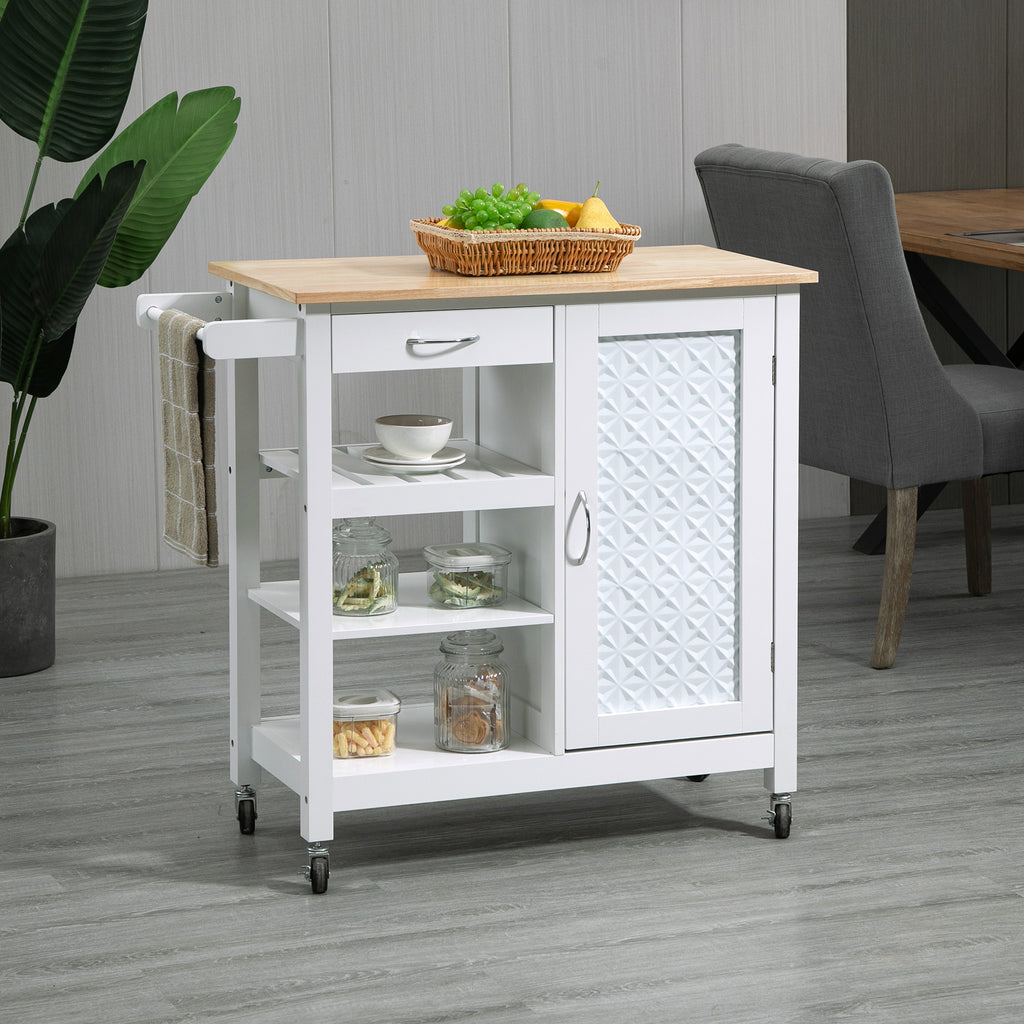 Carrinho de Cozinha com Rodas Carrinho de Serviço com Gaveta Prateleiras e Armário com Prateleira Interior Ajustável 92x40x84cm Branco — foto 2