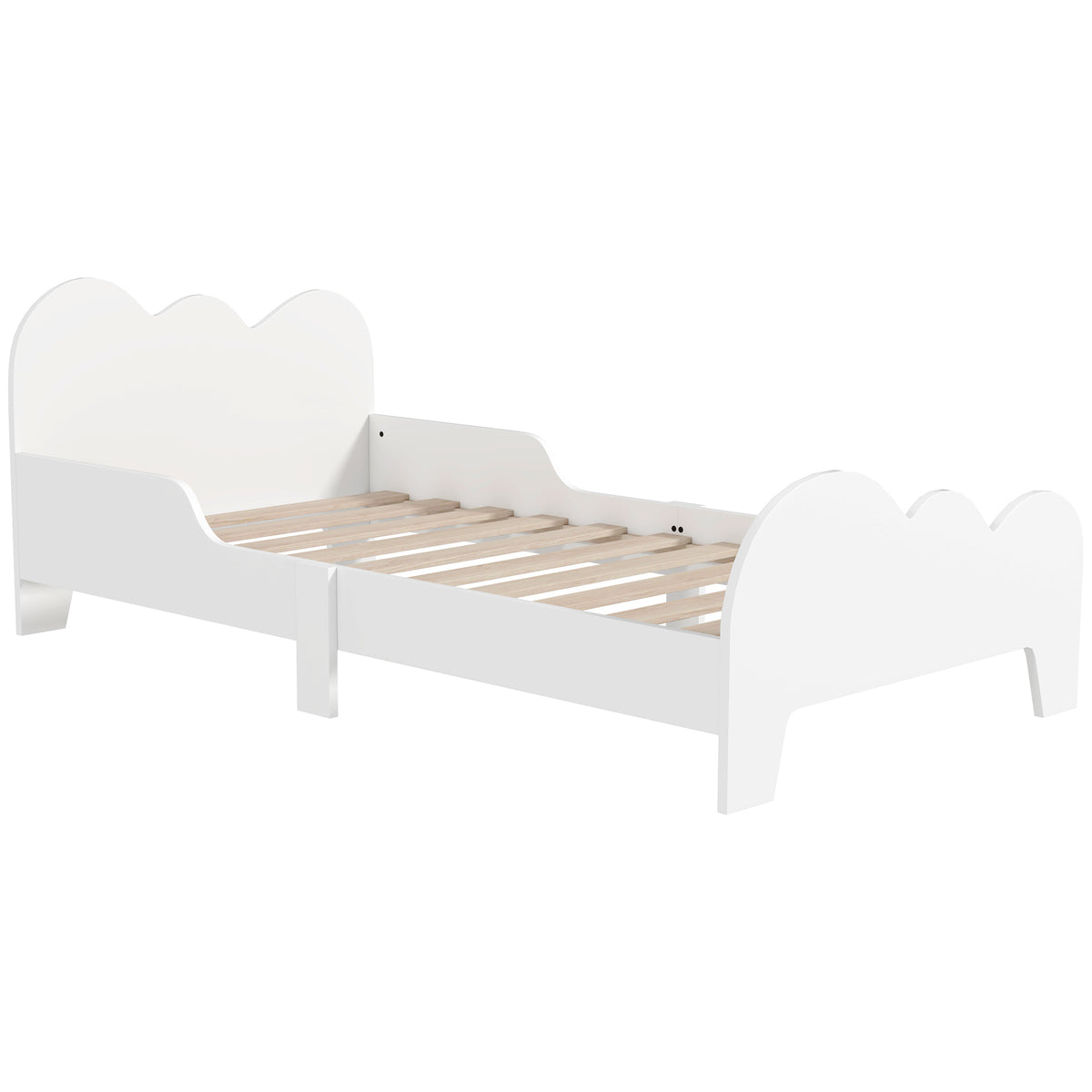 Cama para Crianças acima de 3 Anos 143,5x74,5x56 cm Estrutura de Cama Infantil com Desenho de Núvem e Barreira de Segurança para Dormitório Branco — foto 1