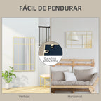 Espelho de Parede Retangular Espelho Estilo Janela 90x60 cm com Moldura de Metal Espelho Decorativo para Sala Quarto Entrada Dourado — foto 5