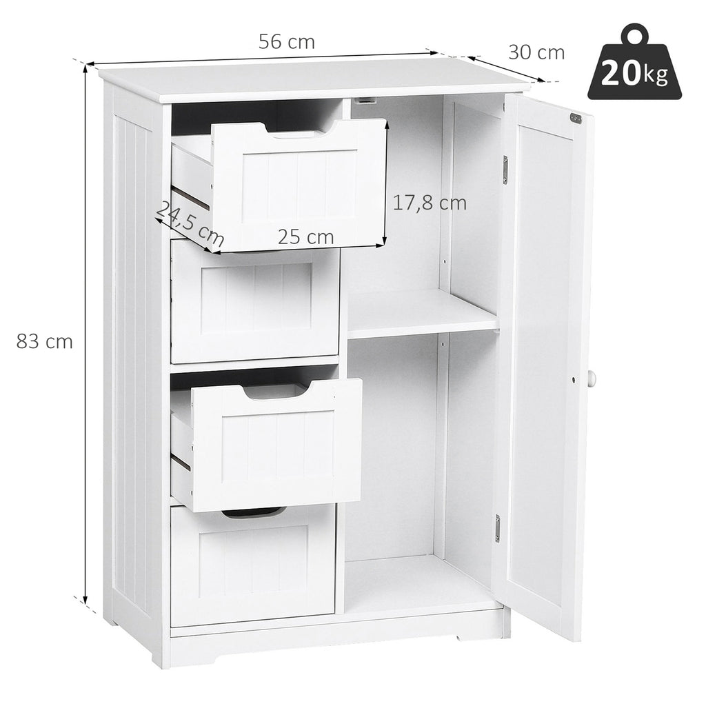 Armário Casa de Banho de Madeira Móvel Auxiliar Organizador Moderno de Madeira com 1 Armário e Gavetas 56x30x83 cm Branco — foto 3