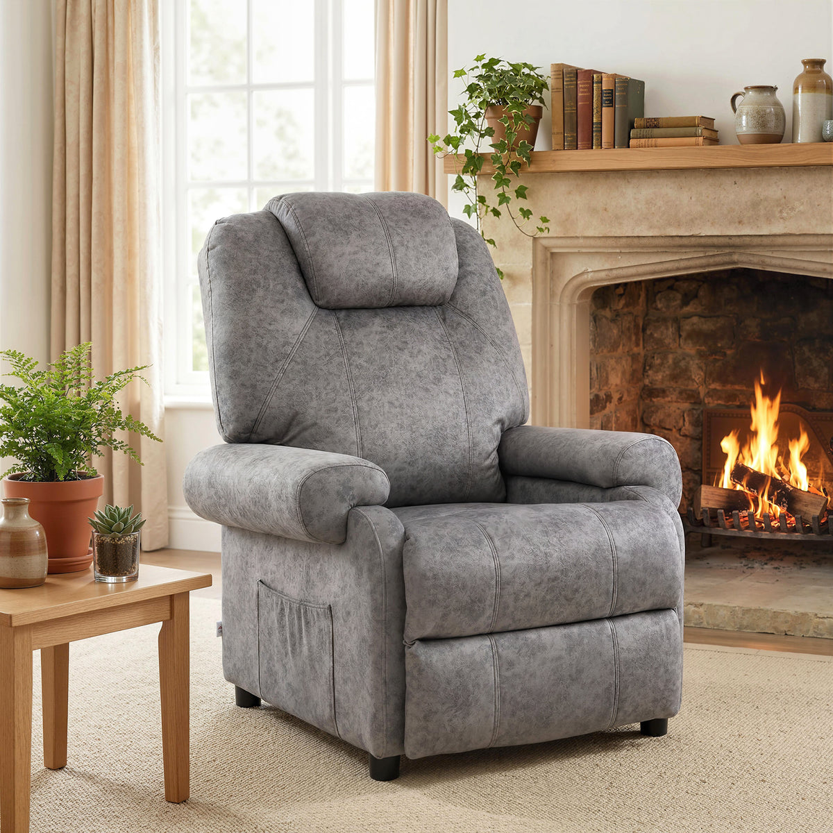 Poltrona Relax Reclinável Poltrona para Sala de Estar com Apoio para os Pés Retrátil Encosto Alto Bolso Lateral Acolchoado Grosso 88x91x108 cm Cinzento — foto 2