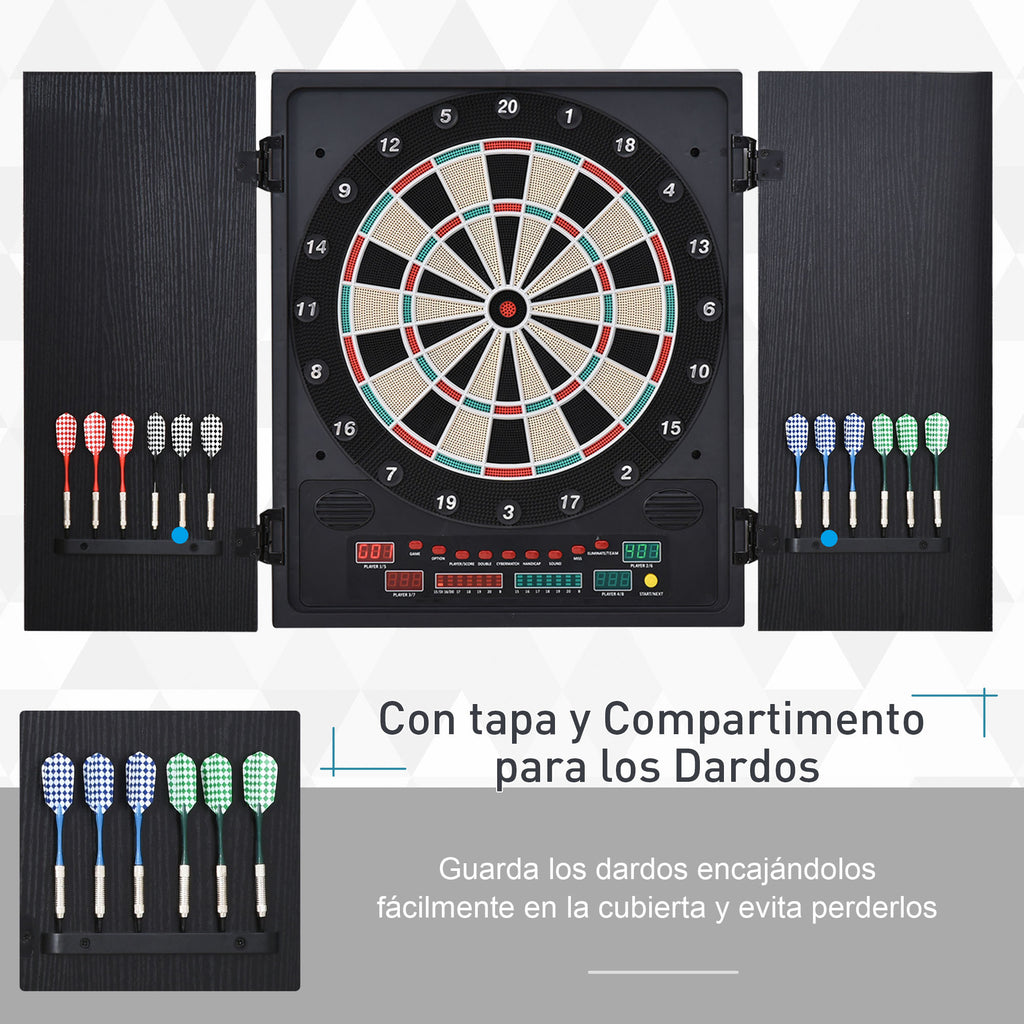 Alvo eletrônico digital para até 8 jogadores com 12 dardos e 30 pontas com portas de tela de LED 27 jogos diferentes 51x6,5x57 cm Preto — foto 7