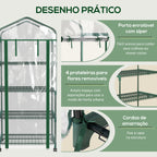 Estufa de Exterior com 4 Prateleiras e Rodas, Estufa Compacta com Porta Enrolável, Estrutura de Aço e Cobertura de PVC, Anti-UV para Plantas, Vasos, Flores, 70x50x165 cm, Transparente — foto 6