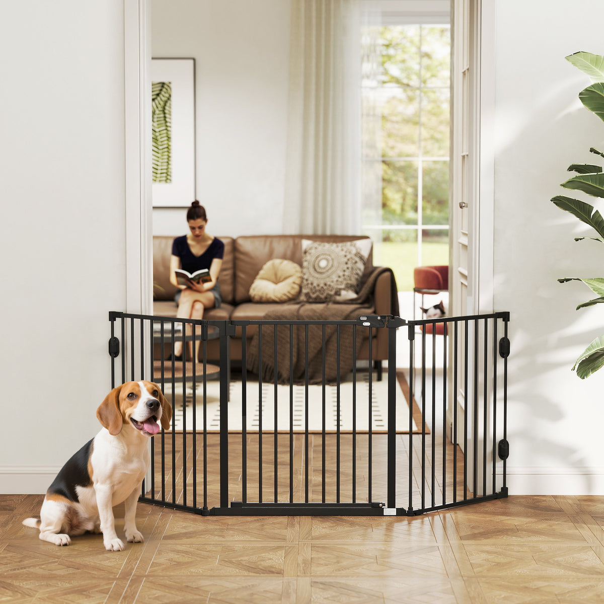 Barreira de Segurança para Cães Barreira para Cães Dobrável Barreira de Proteção para Lareira 202,5 cm com Porta para Escada Corredor Preto — foto 2
