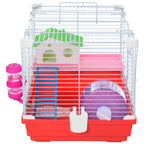 Gaiola para Hamster, Casa para Roedores Pequenos com Roda de Exercício, Comedouro, Bebedouro, Casinha, Rampas, Plataforma, Bandeja Removível, para Gerbos, 47x30x27 cm, Vermelho — foto 9