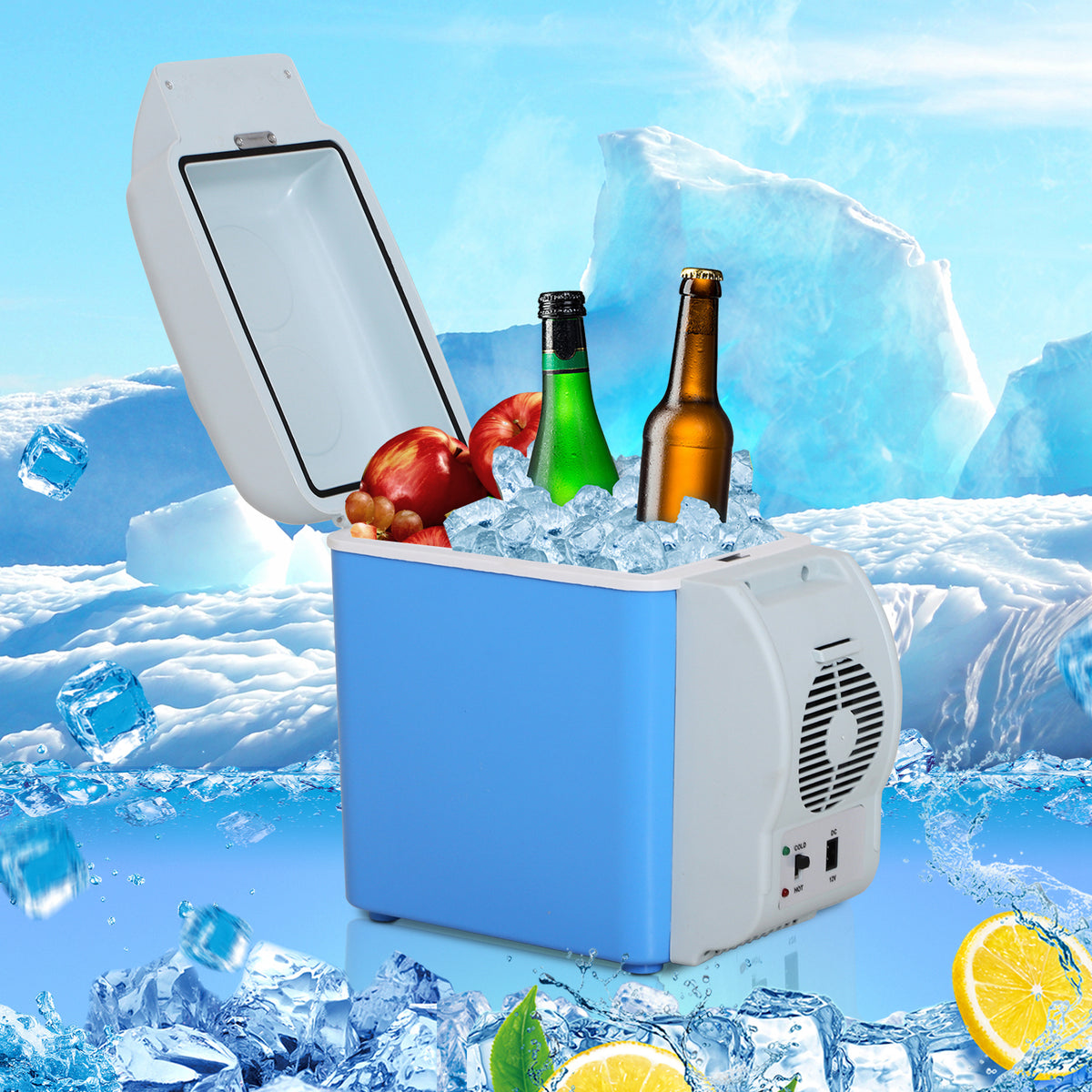 Geladeira Portátil Termelétrica 7.5L Carro Mini Caixa Fria Elétrica com 2 Funções para Fresco e Quente para Camping Viagens Piquenique Escritórios Domésticos Azul e Cinza — foto 2