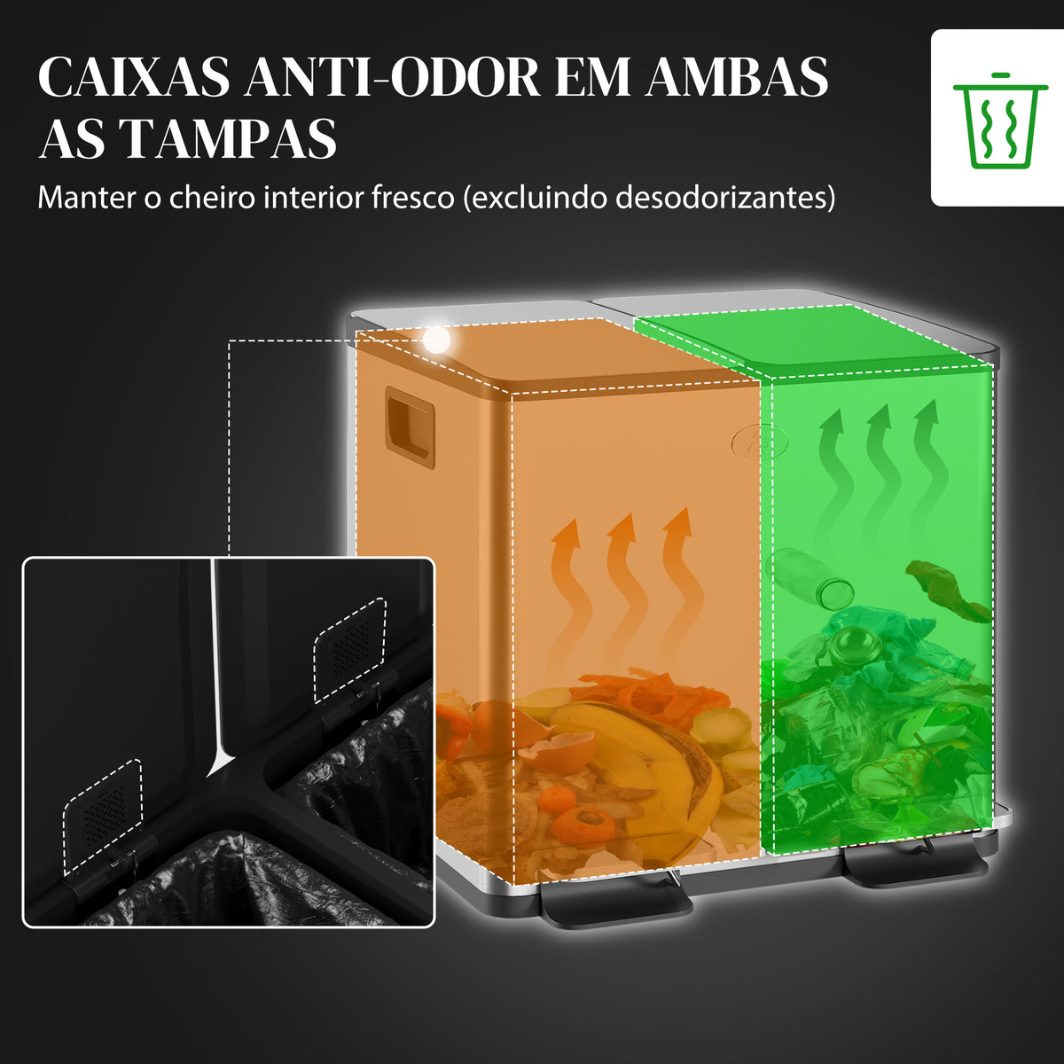 Balde de Lixo de Cozinha com 2 Compartimentos 2x15L Cubo de Lixo de Aço Inoxidável com Pedal Tampa de Fechamento Suave e Cubo Amovível para Escritório Cozinha Prata — foto 5