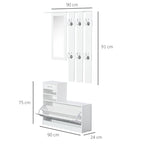 Móvel Cabide de Entrada de 3 Peças Armário de Entrada com Cabide Espelho Sapateira e Gaveta 90x10x102 cm Branco — foto 3