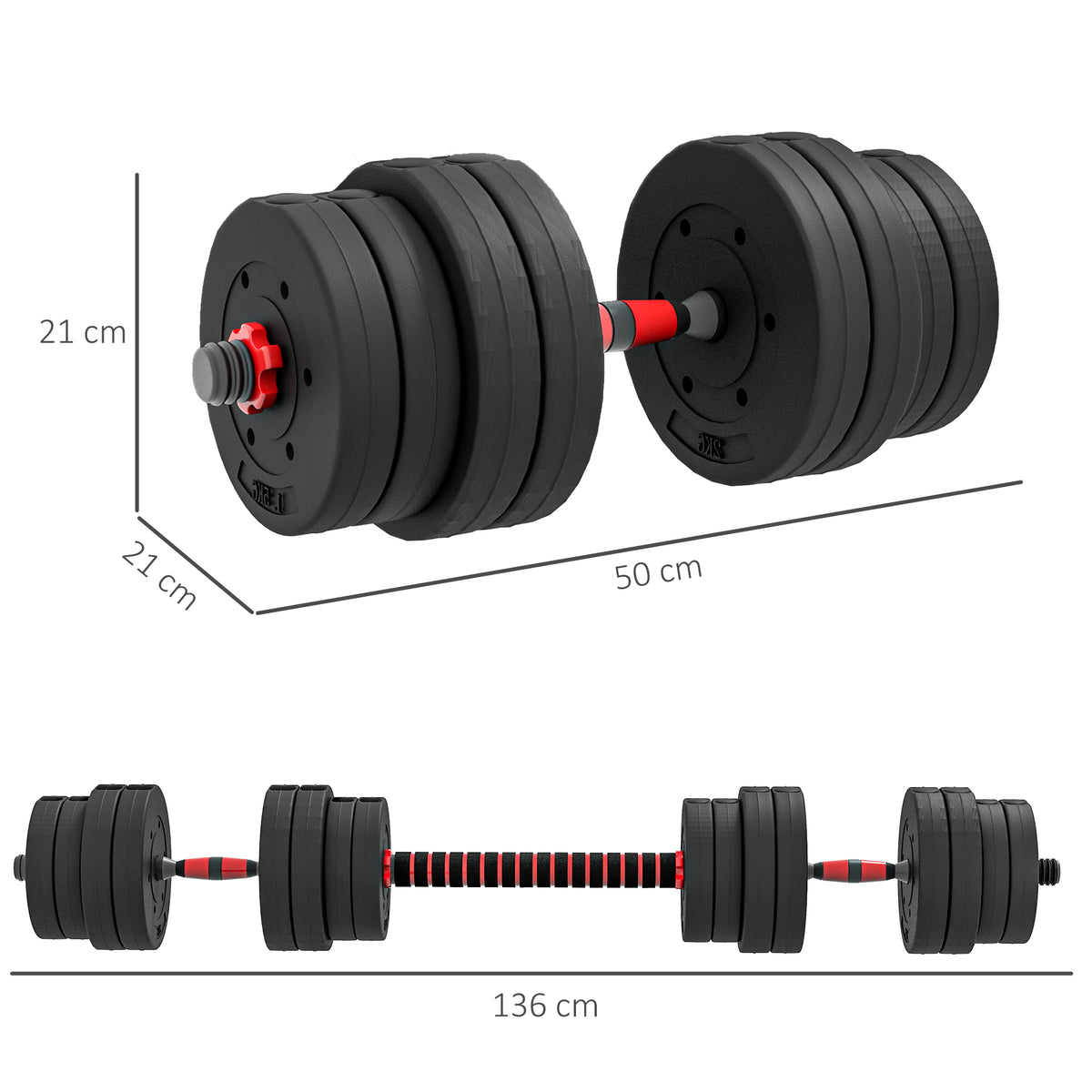 Conjunto de Halteres de 30 kg 2 em 1 com Barras de Conexão e Barra de Extensão Treinamento de Força e Levantamento de Pesos para Casa Escritório Ginásio Preto — foto 3