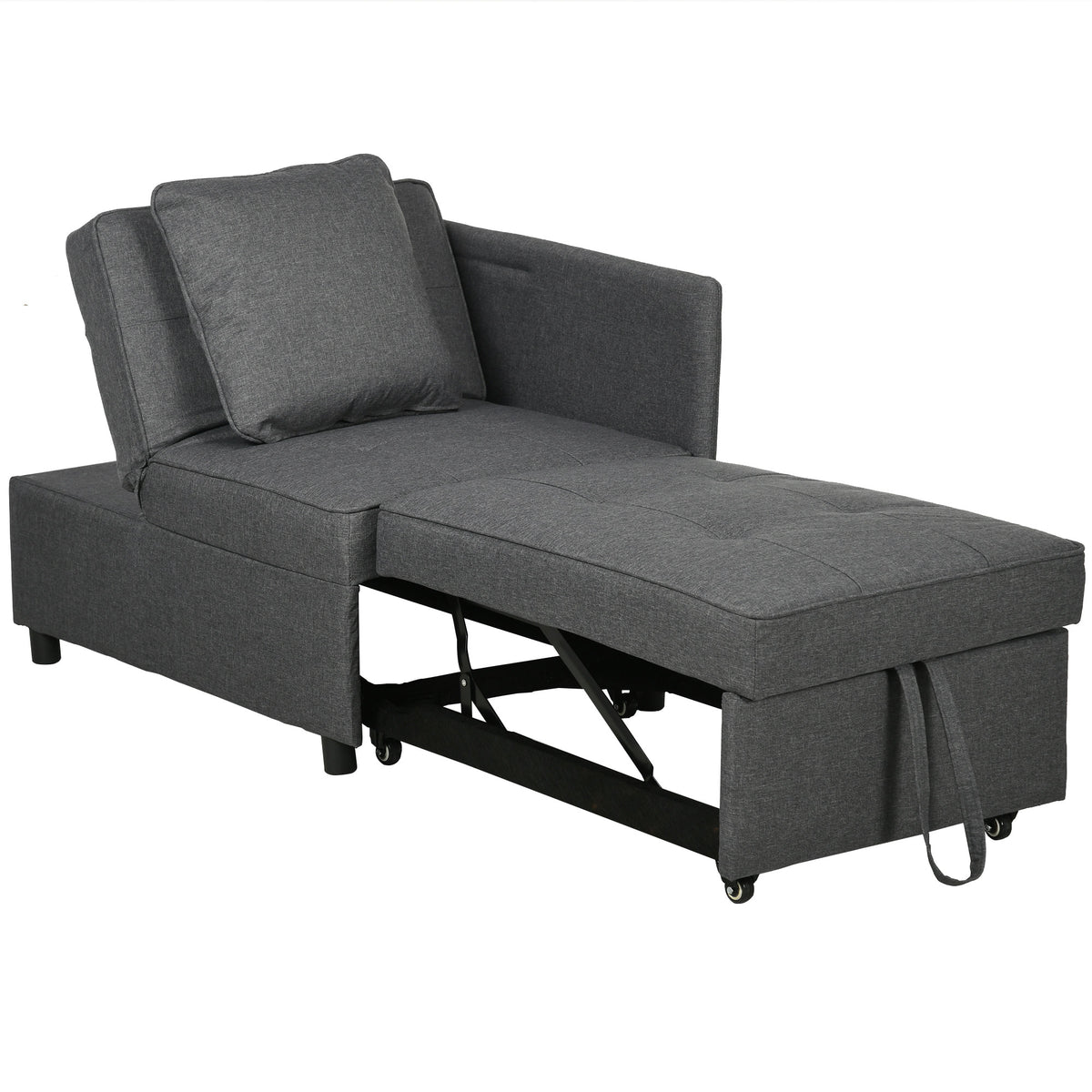 Sofá Cama 3 em 1 Sofá de 2 Lugares com Encosto Ajustável Sofá Cama Individual com Almofadas para Dormitório Sala de Estar 65x98x69 cm Cinzento — foto 1