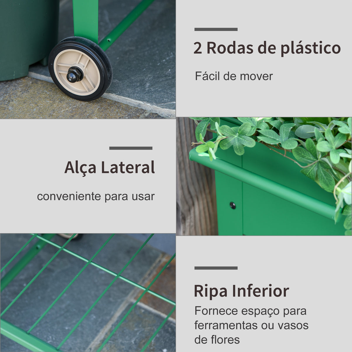 Horta Vertical Elevada de Metal Horta Vertical com Rodas Alça Lateral e Prateleira Inferior para Cultivo de Plantas Flores 104x39x80cm Verde — foto 4