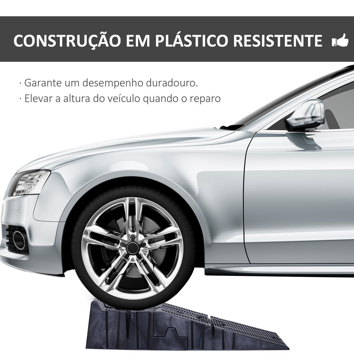 Conjunto de 2 Rampas para Carro em Plástico Portáteis Carga até 2,5 Toneladas para Carros Estándares SUVs, Furgões Pequenos 91x30x21 cm, Preto — foto 4
