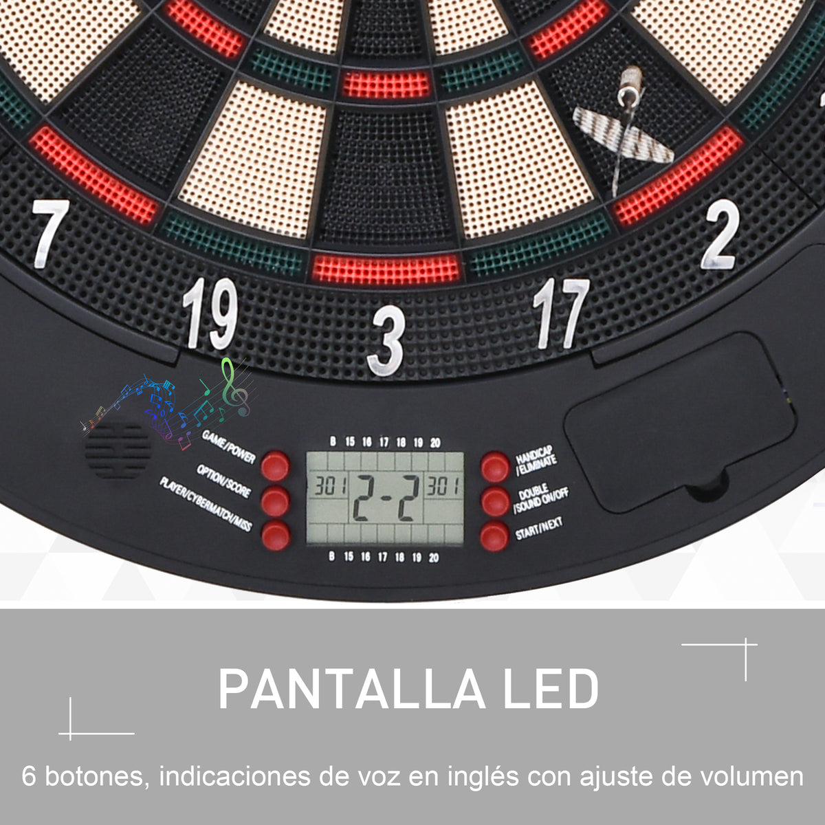 Alvo Eletrónico Digital com 6 Dardos até 8 Jogadores Marcador Portas Laterais Tela LCD 46.5x4.4x50.5 cm Preto — foto 5