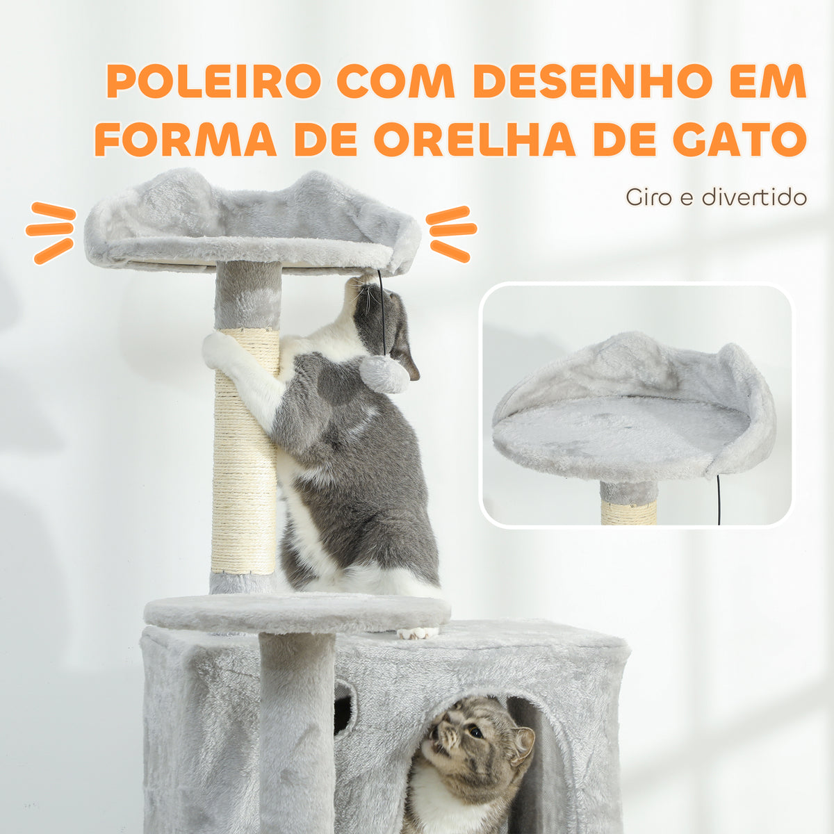 Arranhador para Gatos 180 cm Torre de Escalada com Múltiplas Plataformas Cama 2 Cavernas Rede Escada Postes de Sisal Bolas para Brincar Cinza — foto 5