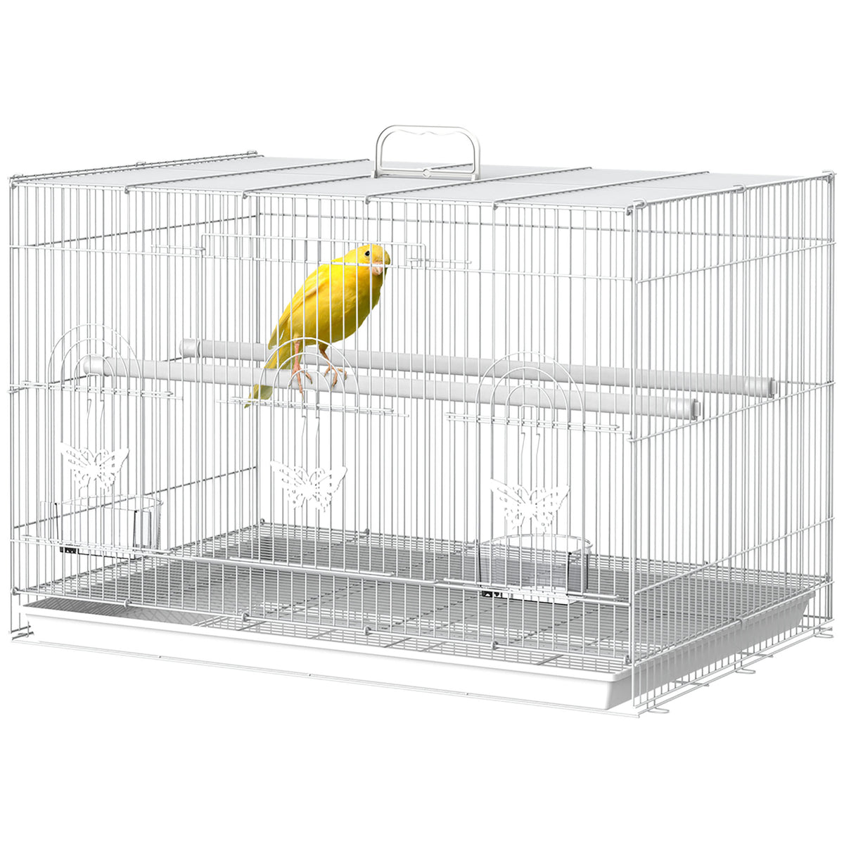 Gaiola para pássaros com 2 poleiros e 3 portas para pássaros pequenos de metal 60x41x41cm branco — foto 1