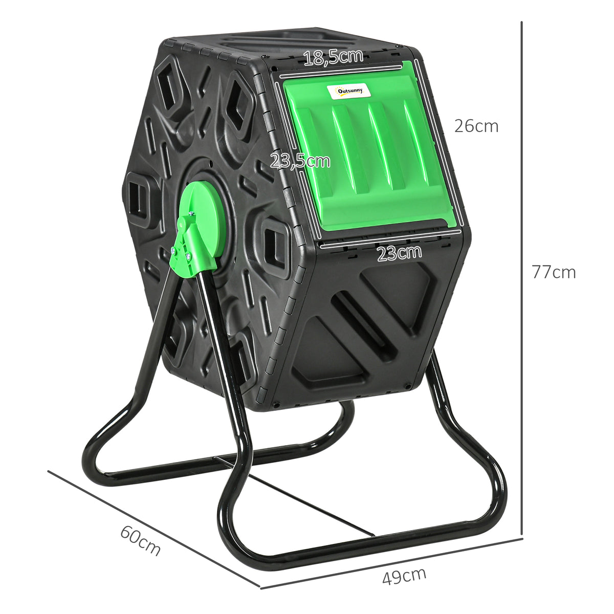 Compostor Giratório de 65L Recipiente de Compostagem de Jardim com Câmera Dupla Aberturas de Ventilação e Pés de Aço 60x49x77 cm Preto — foto 3