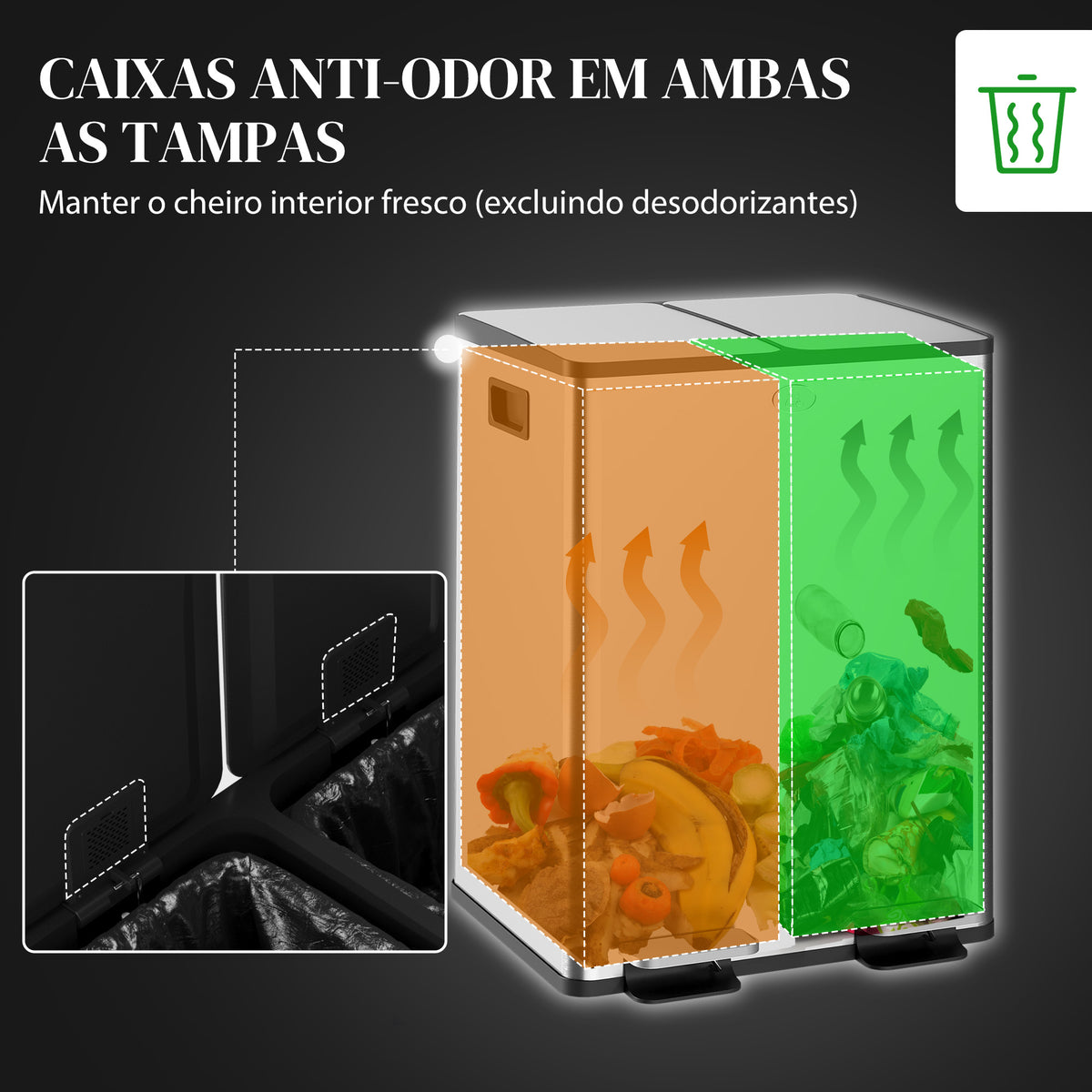 Balde de Lixo de Cozinha com 2 Compartimentos 2x20L Cubo de Lixo de Aço Inoxidável com Pedal Tampa de Fechamento Suave e Cubo Amovível para Escritório Cozinha Prata — foto 5