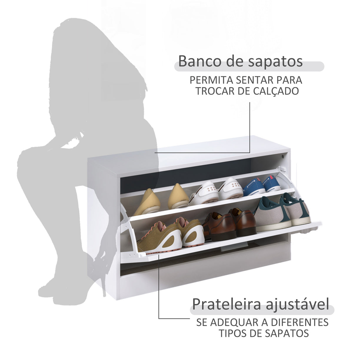 Móvel Cabide de Entrada de 3 Peças Armário de Entrada com Cabide Espelho e Sapateira 80x27x46,5cm Branco — foto 6