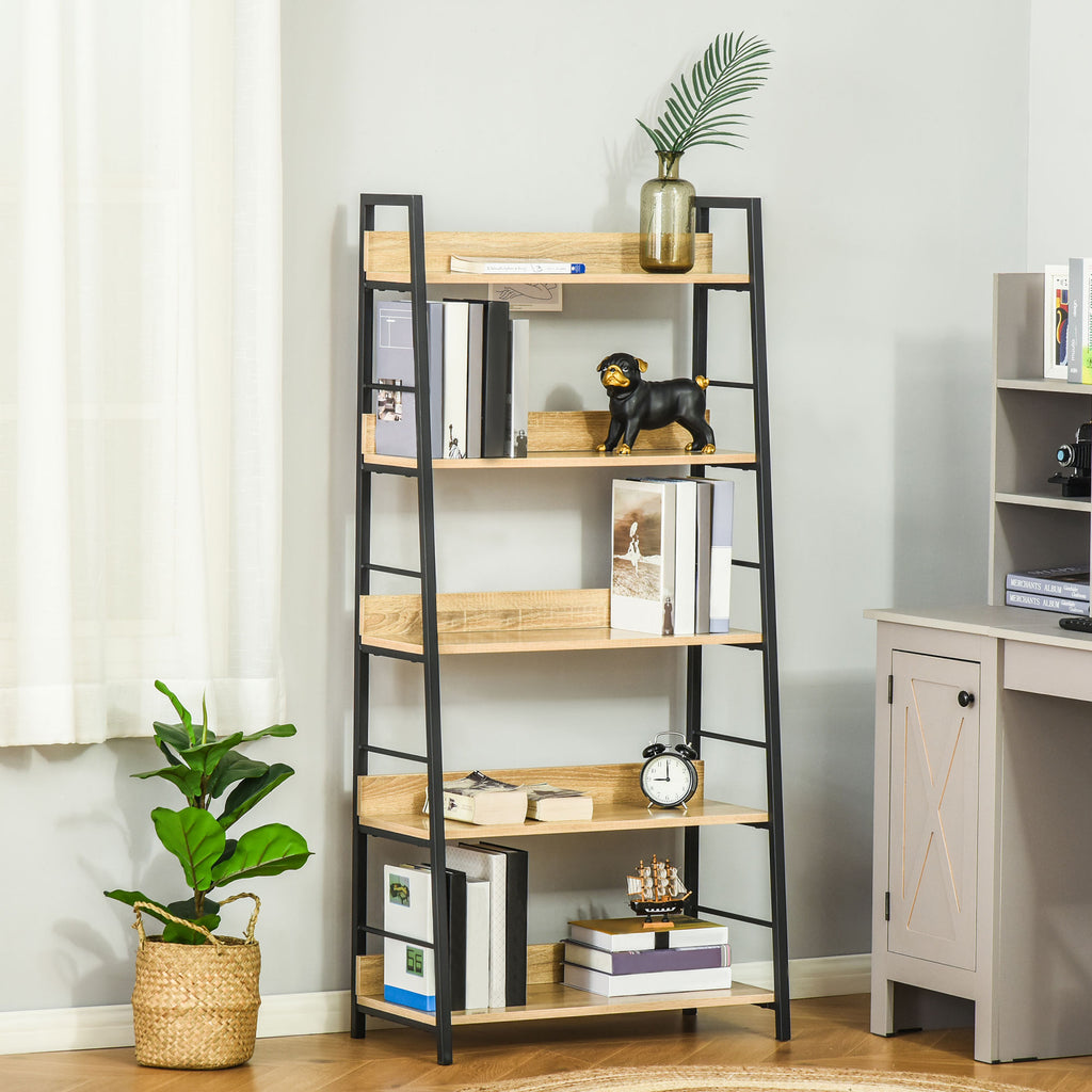 Estante de Estilo Industrial com 5 Níveis Estante de Sala de Estar para Livros com Estrutura de Metal Carga 25 kg para Escritório Estudo 70x35x149,5 cm Natural — foto 2