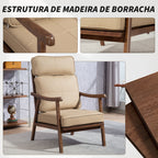 Poltrona de Sala de Estar Poltrona Estofada em PU com Estrutura de Madeira Almofadas Acolchoadas Espessas Poltrona de Leitura para Sala de Estar Quarto 63,5x83x105 cm Caqui e Madeira — foto 7
