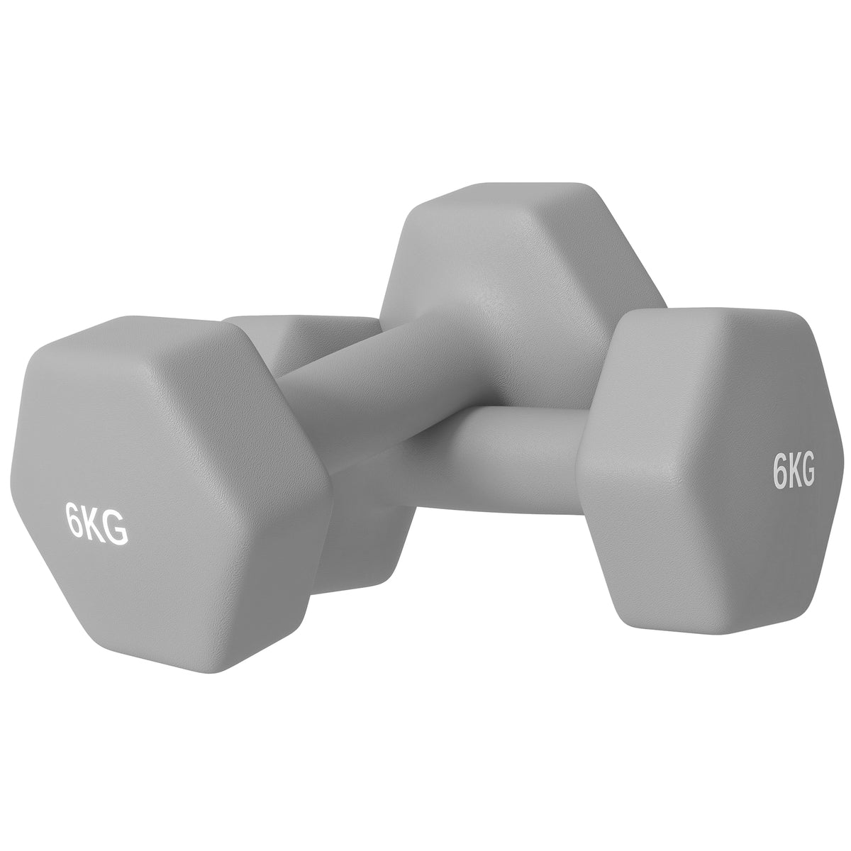 Conjunto de Halteres Hexagonais 2 x 6 kg Revestidos em Plástico Conjunto de Pesos de Metal com Cabos Antiderrapantes para Treino em Casa Ginásio e Escritório 22x10x10 cm Cinzento — foto 1