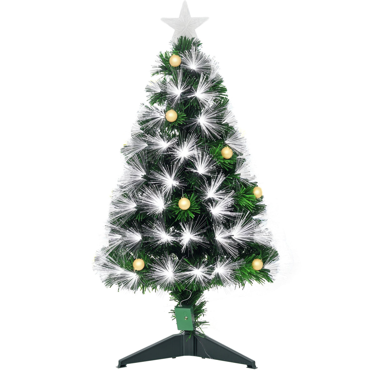 Árvore de Natal 90 cm Árvore de Natal com Fibra Óptica Árvore de Natal Artificial com 90 Luzes LED e 90 Ramos para Interior Verde e Branco — foto 1