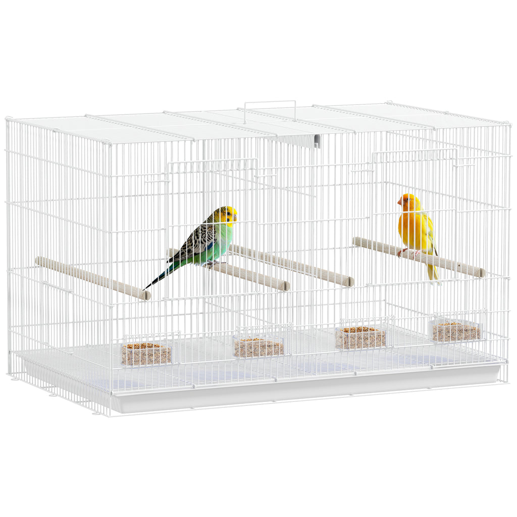 Gaiola para Pássaros com Divisória Gaiola para Aves com 4 Comedouros 4 Poleiros e Bandeja Amovível Gaiola para Canários Periquitos 76x46x46 cm Branco — foto 1