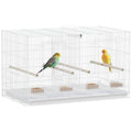 Gaiola para Pássaros com Divisória Gaiola para Aves com 4 Comedouros 4 Poleiros e Bandeja Amovível Gaiola para Canários Periquitos 76x46x46 cm Branco — foto 1