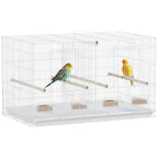 Gaiola para Pássaros com Divisória Gaiola para Aves com 4 Comedouros 4 Poleiros e Bandeja Amovível Gaiola para Canários Periquitos 76x46x46 cm Branco — foto 1
