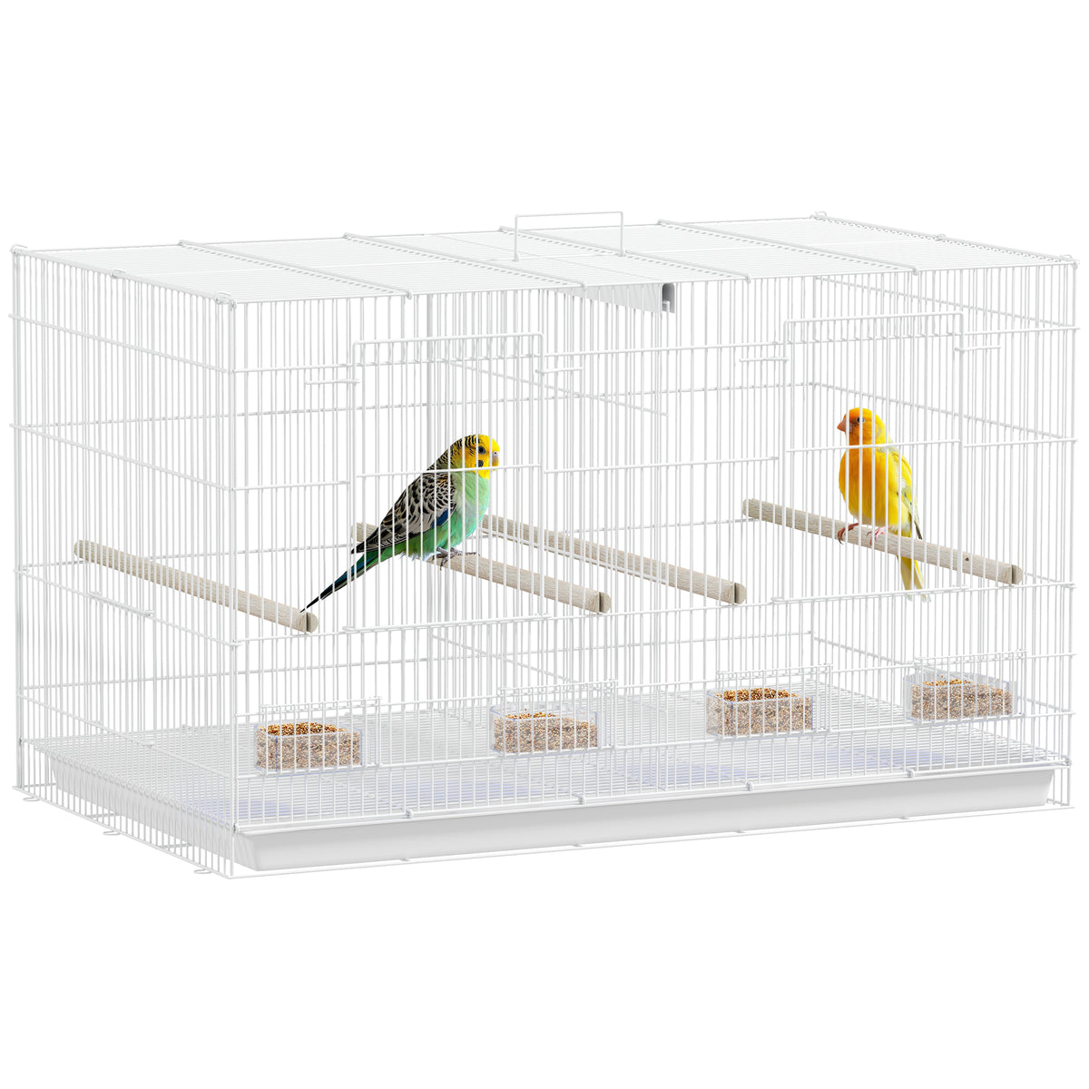 Gaiola para Pássaros com Divisória Gaiola para Aves com 4 Comedouros 4 Poleiros e Bandeja Amovível Gaiola para Canários Periquitos 76x46x46 cm Branco — foto 1
