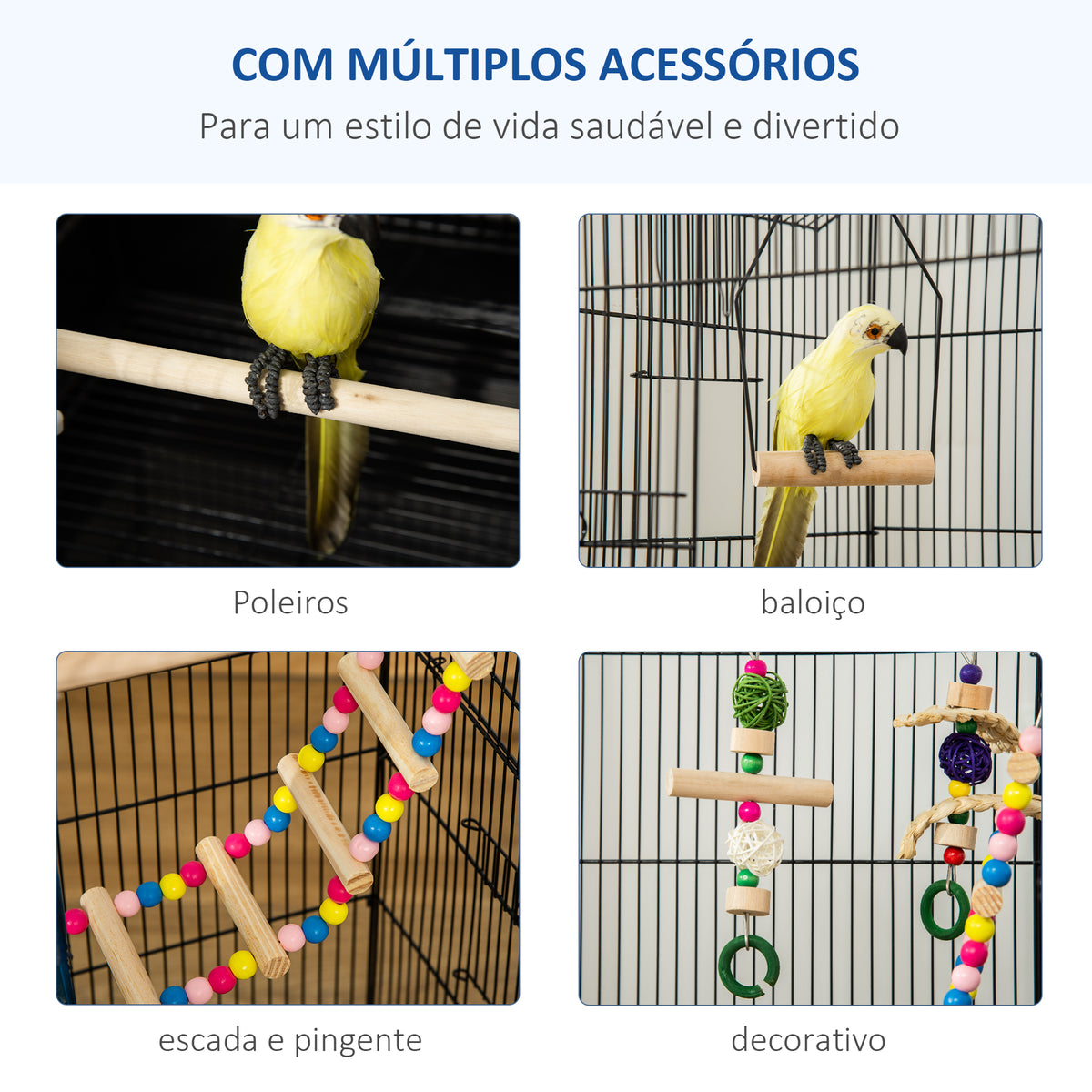 Gaiola para Passáros Gaiola de Metal com Múltiplas Portas 4 Comedouros 3 Poleiros Baloiço Escadas e Bandeja Removível para Periquitos Canários 46x36x100cm Preto — foto 4