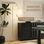 Candeeiro de Pé Moderno Lâmpada E27 Máx. 40W com Ecrã de Linho Estrutura de Aço e Interruptor de Pé Candeeiro de Leitura para Sala de Estar Dormitório 64x38x163,5 cm Branco e Dourado — foto 4