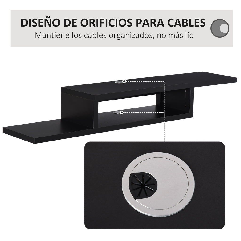 movel flutuante de TV para televisão de até 60 polegadas com 2 prateleiras de madeira 152,4x29,8x21 cm Preto — foto 4