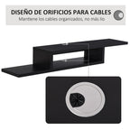 movel flutuante de TV para televisão de até 60 polegadas com 2 prateleiras de madeira 152,4x29,8x21 cm Preto — foto 4