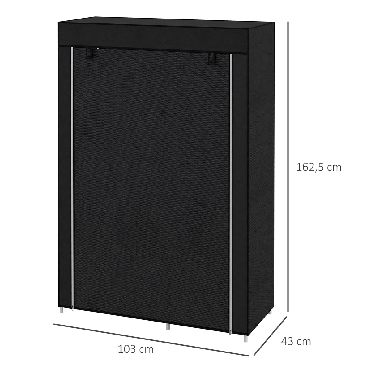 Roupeiro de Tecido Dobrável Armário de Roupa Portátil com 6 Prateleiras e 1 Barra de Pendurar para Dormitório Vestidor 103x43x162,5 cm Preto — foto 3