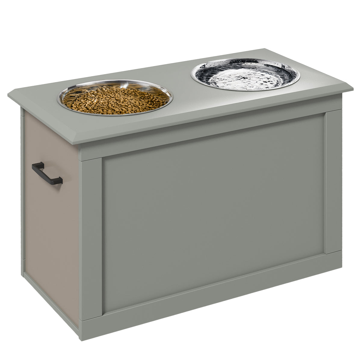 Comedouro Elevado para Cães Comedouro para Cães com 2 Tigelas de Aço Inoxidável e Espaço de Armazenamento Oculto 60x30x41 cm Cinzento — foto 1