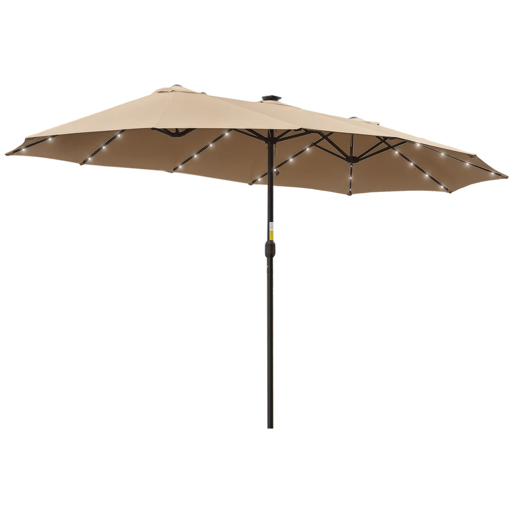 Guarda-Sol Duplo com 48 Luzes LED, 4,5x2,65 m, Guarda-Sol Exterior com Manivela Manual, Resistente à Água e Proteção Solar, Ideal para Terraço, Jardim, Pátio e Piscina, Bege — foto 1