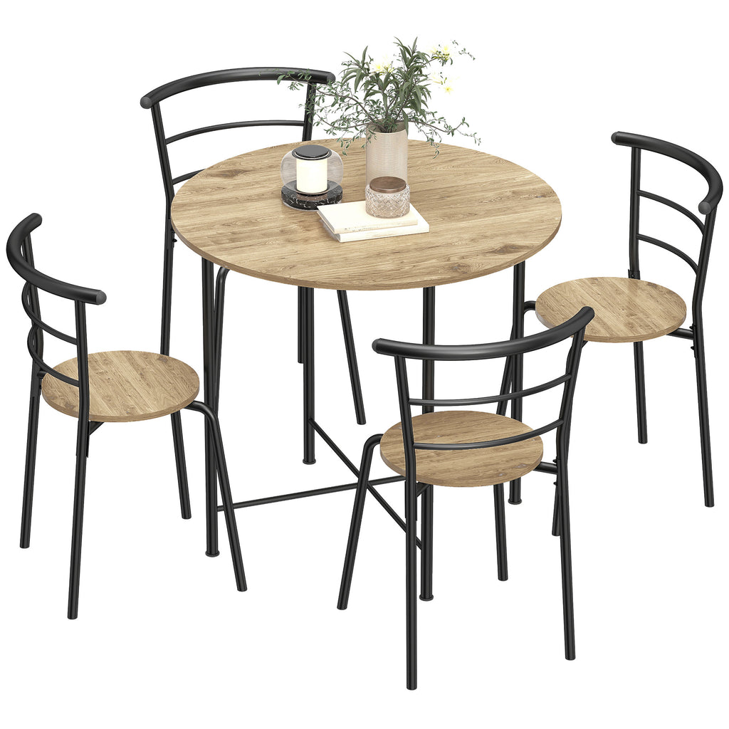 Conjunto de Mesa e Cadeiras de Jantar Compacto, Mesa Redonda com 4 Cadeiras, Estilo Industrial, Estrutura Metálica, Ideal para Espaços Pequenos, Sala de Jantar, Mesa Ø85x76 cm, Natural — foto 1
