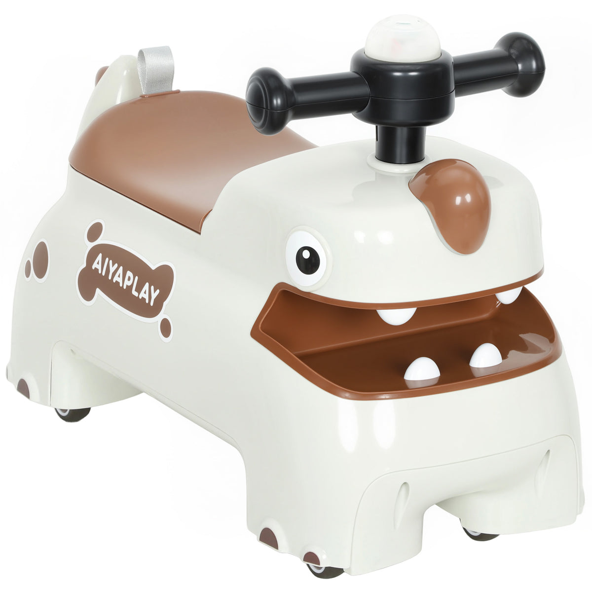Carrinho de Passeio Design de Dinossauro Volante Luzes Filhos 4 Rodas Creme Branco e Castanho — foto 1