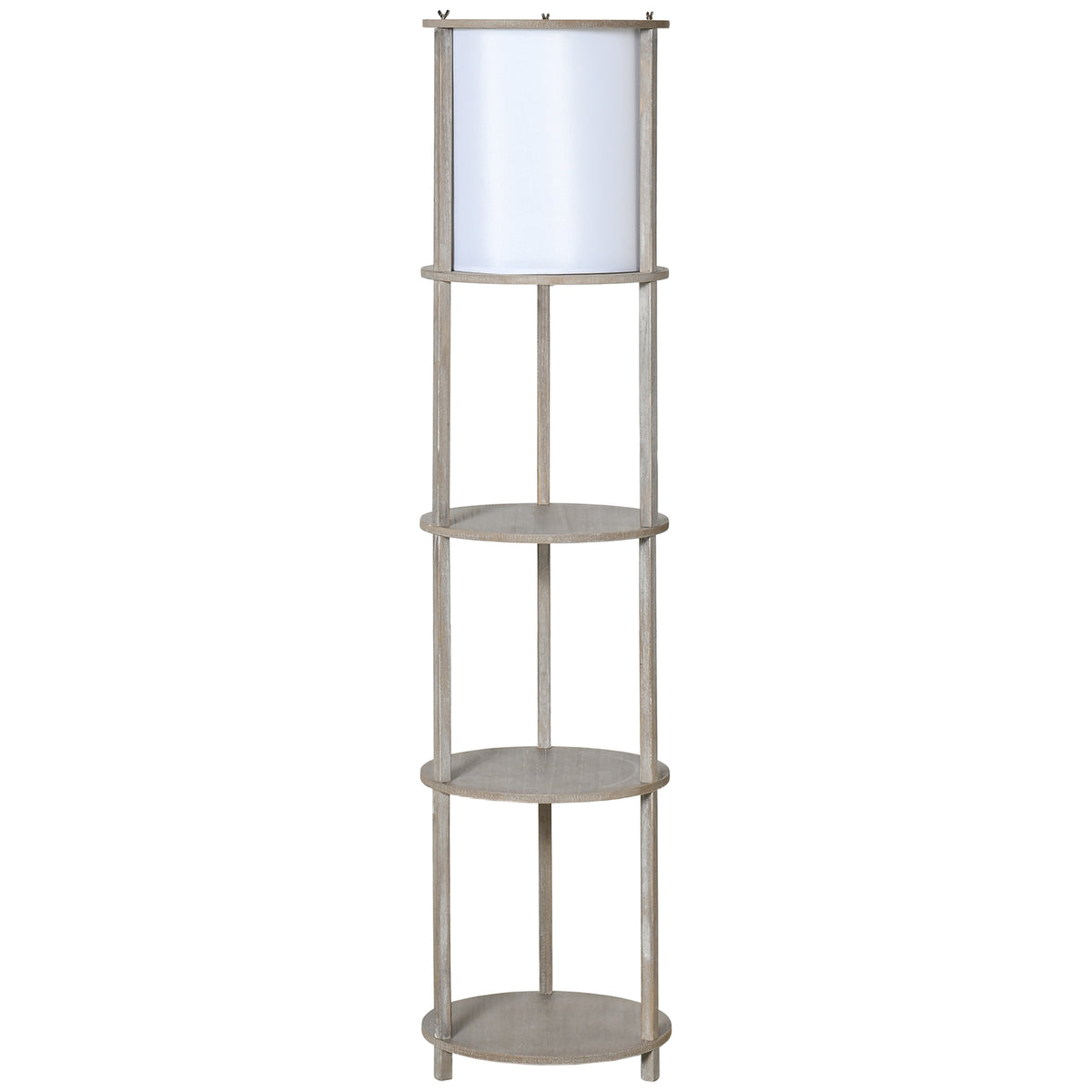 Candeeiro de Pé de Madeira Suporte para Lâmpada E27 Máx. 40W IP20 com 3 Prateleiras de Armazenamento Interruptor de Pé para Sala de Estar Dormitório Escritório 35x35x154cm Branco — foto 1