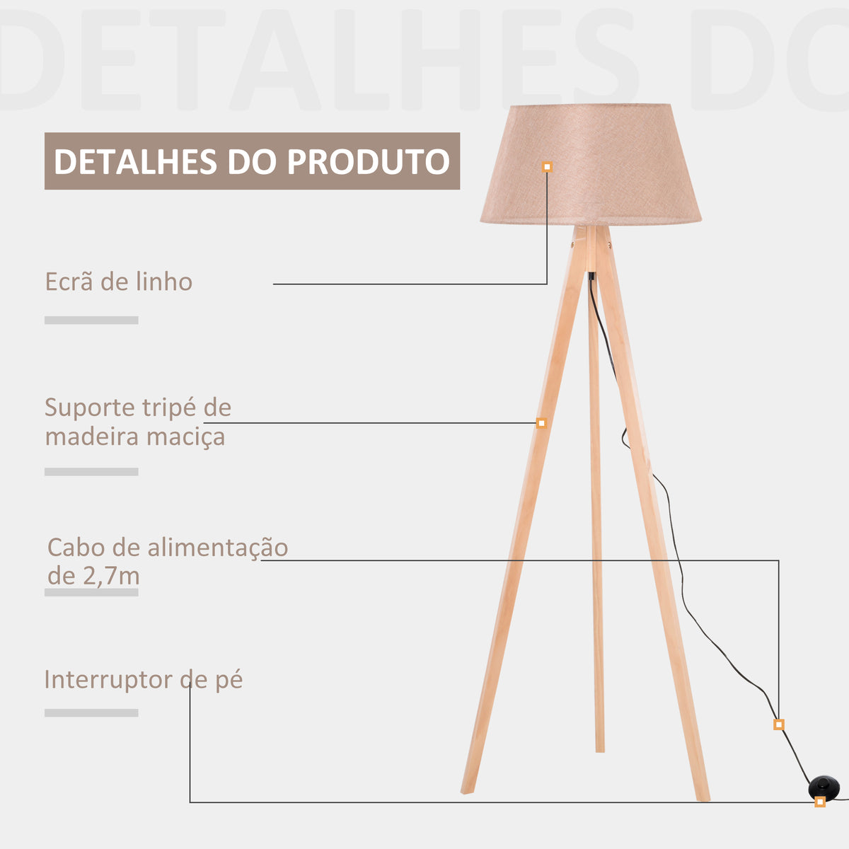 Candeeiro de Pé Moderno para o Quarto, Sala de Estudo, Sala de Estar com Base de Tripé Inoxidável Abajur de Linho Bege 146 cm — foto 4