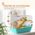 Gaiola para Hamsters Gaiola para Animais Pequenos com Túnel Plataformas Comedouro Bebedouro Casinha Rampas e Roda de Exercício 45x28x37 cm Azul Claro — foto 4