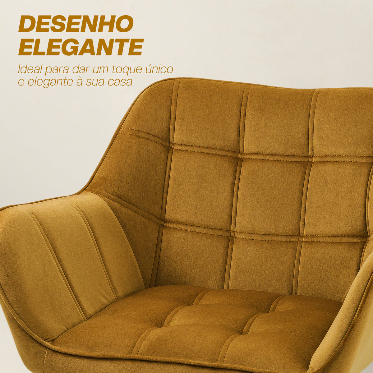 Poltrona Moderna Poltrona de Leitura Estofada em Veludo com Assento Amplo Pés em Madeira Poltrona Relax para Sala de Estar Quarto 67x61,5x71 cm Amarelo — foto 5