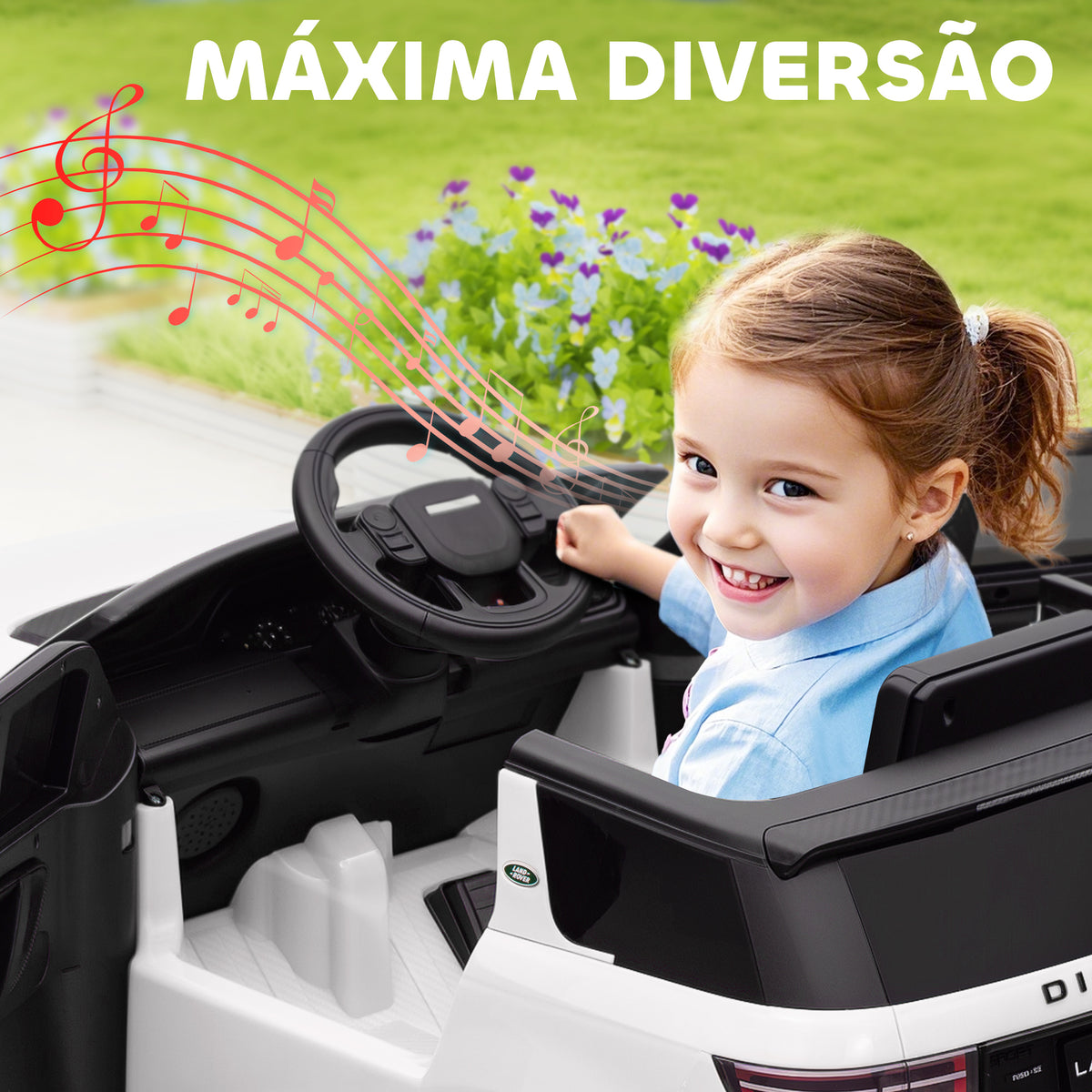 Carro Elétrico para Crianças acima de 3 Anos com Licença Land Rover Discovery Sport Carro Elétrico Infantil com Bateria 12V Controlo Remoto Faróis Buzina e Música 106x65,5x51 cm Branco — foto 5