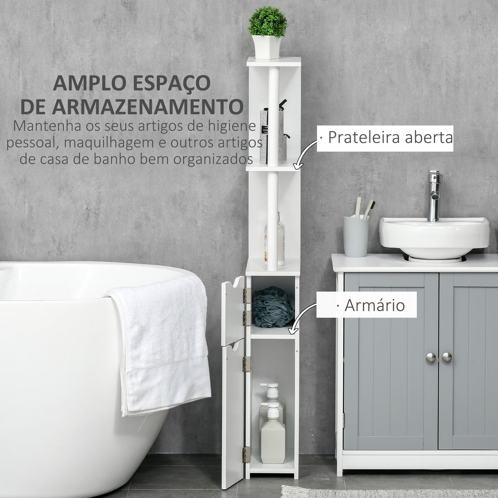 Coluna Casa de Banho com 2 Portas e 2 Prateleiras Abertas Armário Alto para Casa de Banho Sala de Estar Dormitório Estilo Moderno 15,2x29,8x118cm Branco — foto 4